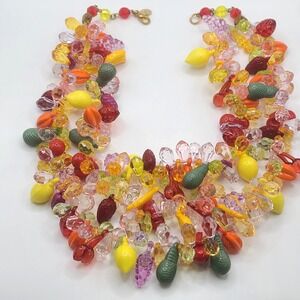 Vintage Lucite Fruit Necklace Statement Signed ANKA 16"